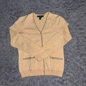 Lauren Ralph Lauren Women’s Beige Silk Cardigan Button Up Sweater Petite Small